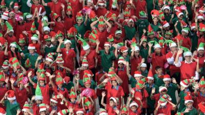 Hundreds of Christmas elves