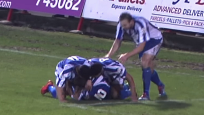 Worcester City's Sean Geddes celebrates after 'rabona' goal