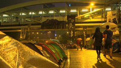 Protestor tents in Hong Kong