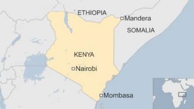 Map of Kenya showing border with Somalia