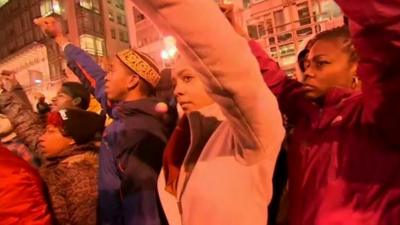 Protesters demonstrate their anger at the decision not to prosecute the police officer who put Eric Garner in a chokehold