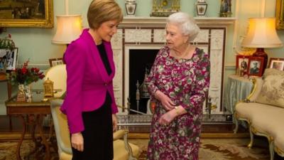 The Queen meets the First Minister of Scotland Nicola Sturgeon at Buckingham Palace, London