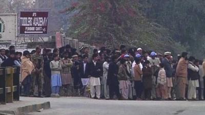 Crowd outside school