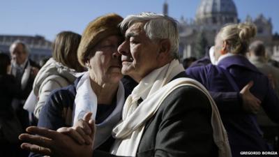 Elderly couple dancing the tango in St Peter's Square to celebrate birthday of Argentine Pope Francis