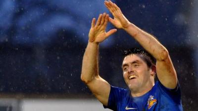 Glenavon's Eoin Bradley celebrates scoring against Portadown