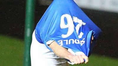 Linfield's Ivan Sproule celebrates scoring the winner against Glentoran