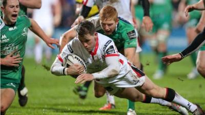 Craig Gilroy scores his first-half try at Ravenhill