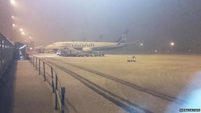 John Lennon Airport, Liverpool, covered in snow