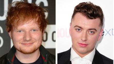 Undated file photos of (left to right) Ed Sheeran and Sam Smith who are among stars in the running for next year"s Grammy Awards as nominations were being revealed today