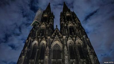 Cologne Cathedral in darkness as part of protest against anti-Islamic