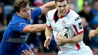 Cave is tackled by Jordi Murphy in last weekend's defeat by Leinster in Dublin