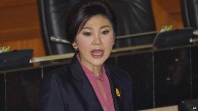 Thailand's former Prime Minister Yingluck Shinawatra speaks in parliament in Bangkok