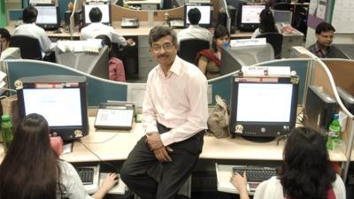 Pramod Bhasin at his call centre in Delhi, India