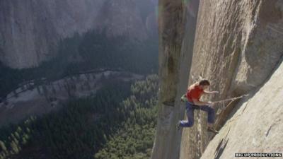 Climber falling as he attempts to 'free climb' the Dawn Wall of El Capitan in Yosemite National Park