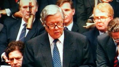 Sir Geoffrey Howe makes his resignation statement in the Commons