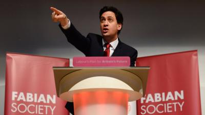 Labour leader Ed Miliband delivers the keynote speech to the Fabian Society at its one-day conference held at the Institute of Education, London