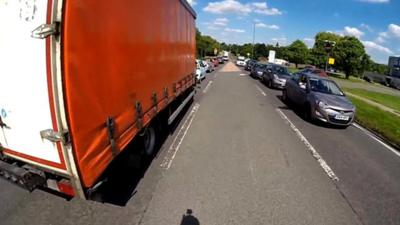 Headcam shot of lorry driver