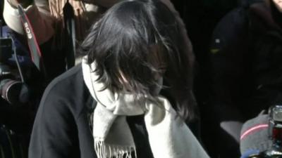 Cho Hyun-ah hangs her head in shame