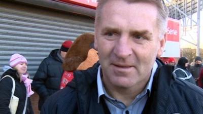 Walsall boss Dean Smith meets the Wembley-bound fans buying tickets at Bescot