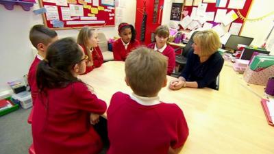 Primary school children having a group discussion