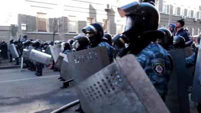 Riot police at the protest on Maidan square in Kiev.