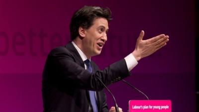 Ed Miliband delivers a speech to an audience of young people at Leeds College of Music in Leeds