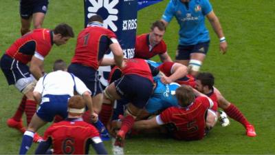 Italy's Giovanbattista Venditti scores at Murrayfield