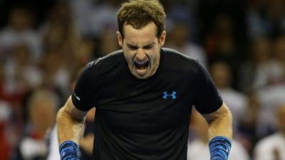 Great Britain's Andy Murray reacts to his opening Davis Cup win