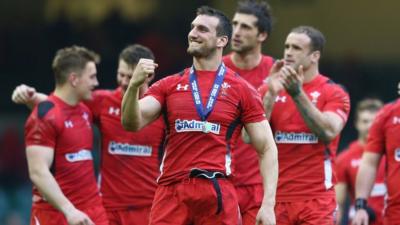 Wales captain and Man of the Match Sam Warburton celebrates after his side's Six Nations win over Ireland