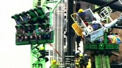 People stranded on rollercoaster