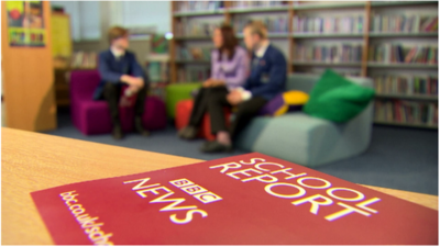 Pupils interviewing on sofa