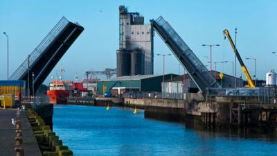 Bascule Bridge closing into the port of Lowestoft