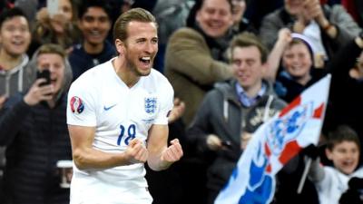 Harry Kane celebrates his first England goal