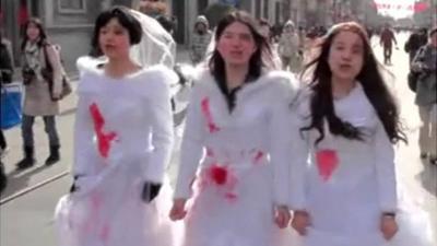 Three feminist protestors in China