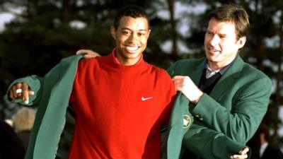 Tiger Woods and Nick Faldo