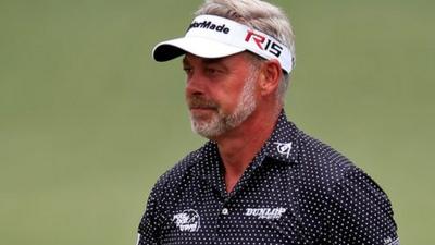 Darren Clarke on the second green at Augusta on Friday