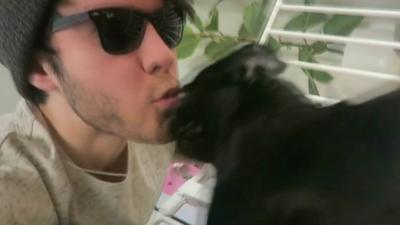 Vlogger kissing cat