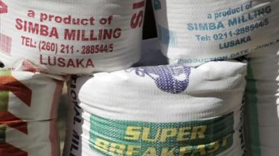 Bags of mealie meal, a coarse flour derived from maize