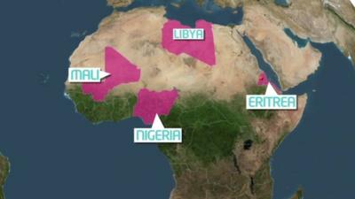 Map of where migrants heading to Italy coming from.