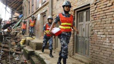 Rescue workers helping in Nepal