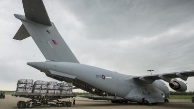 aid being loaded onto plane