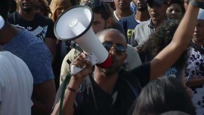 Protester at Ethiopian Jewish racism rally in Tel Aviv