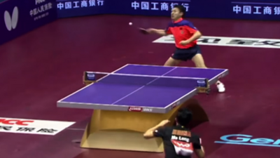 Table tennis players Ma Long and Fang Bo take part in a thrilling rally the 2015 Table Tennis World Championships in China.