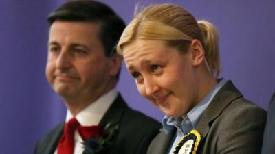 Paisley and Renfrewshire South constituency winner Mhairi Black of the SNP and Labour"s Douglas Alexander