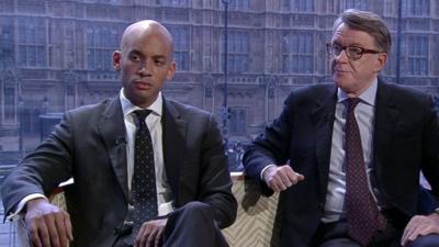 Possible Labour leader candidate Chuka Umunna with Peter Mandelson on the Andrew Marr Show