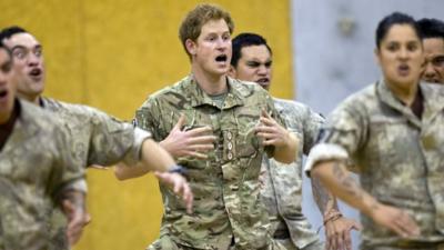 Prince Harry taking part in a traditional Maori Haka