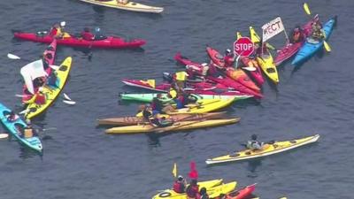 Protesters in Seattle against oil drilling in the Arctic