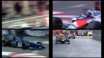 A split-screen view of the Monaco Grands Prix in 1981, 1988, 1996 and 2012