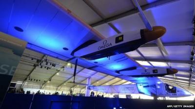 The Solar Impulse 2 undergoes maintainance in a hangar in Lukou International Airport in Nanjing on April 22,