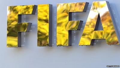 Close up of Fifa logo outside their headquarters in Zurich